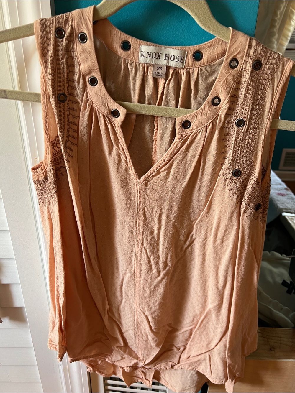 Knox Rose Boho Blouse with Grommets - XS - Pink